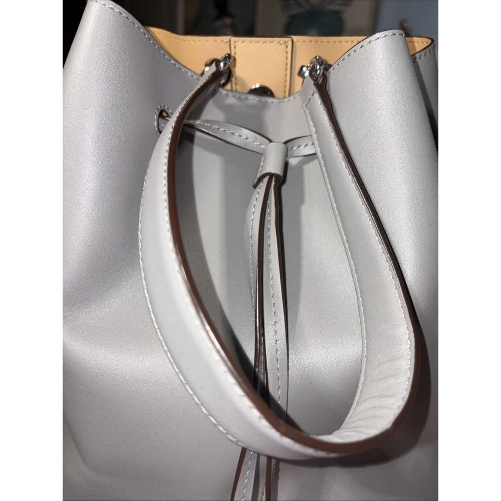 Lauren Ralph Lauren Gray Bucket Drawstring Purse. Silver Hardware. 9x 11.5